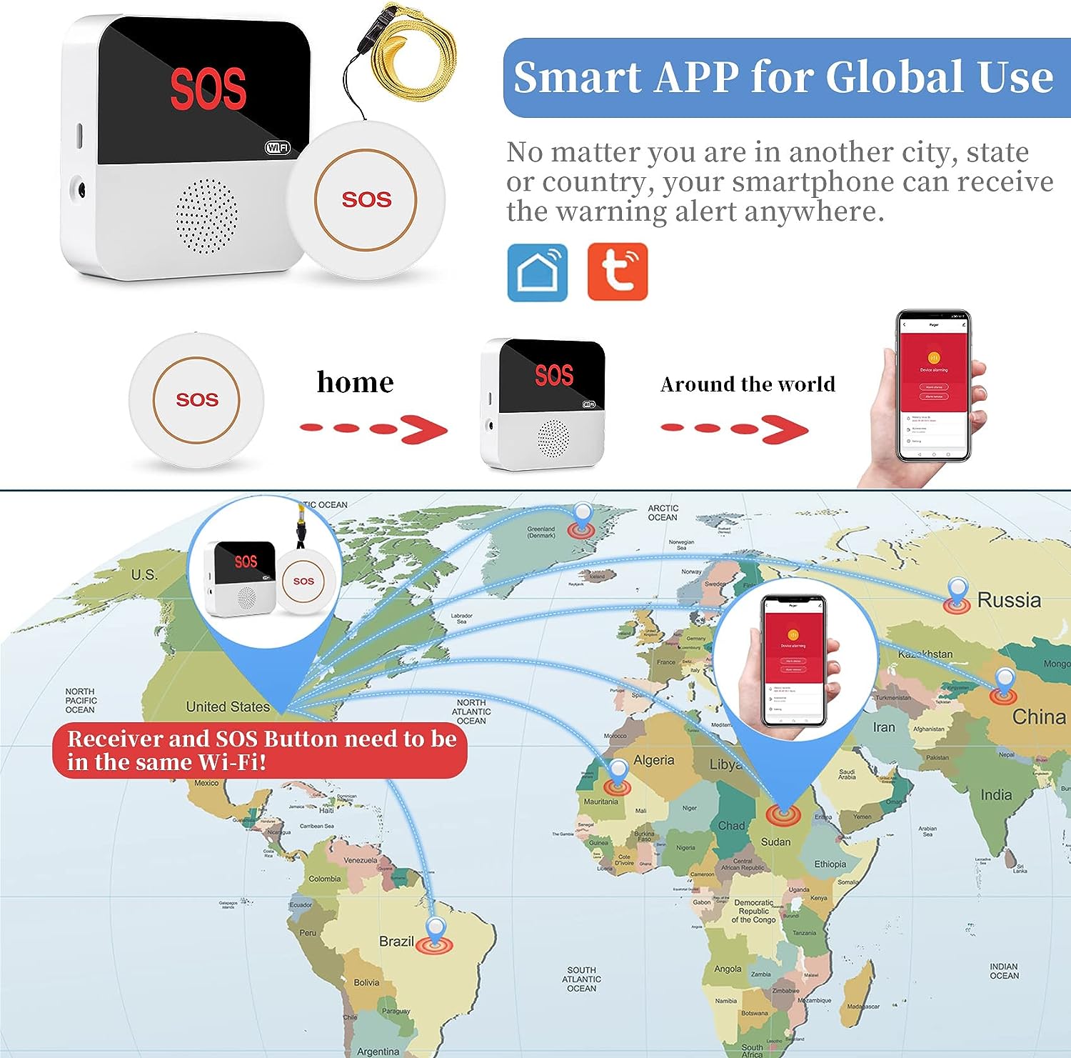 Foto 4 | Venta Internacional - Alarma Buscapersonas Jieyou Wifi Inalámbrico Aplicación Inteligente Nurse Emergen