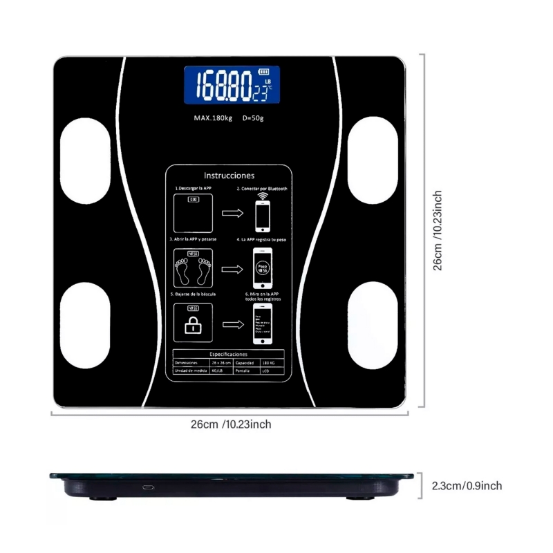 Foto 3 | Báscula Digital Recargable con Bluetooth-Venta Internacional