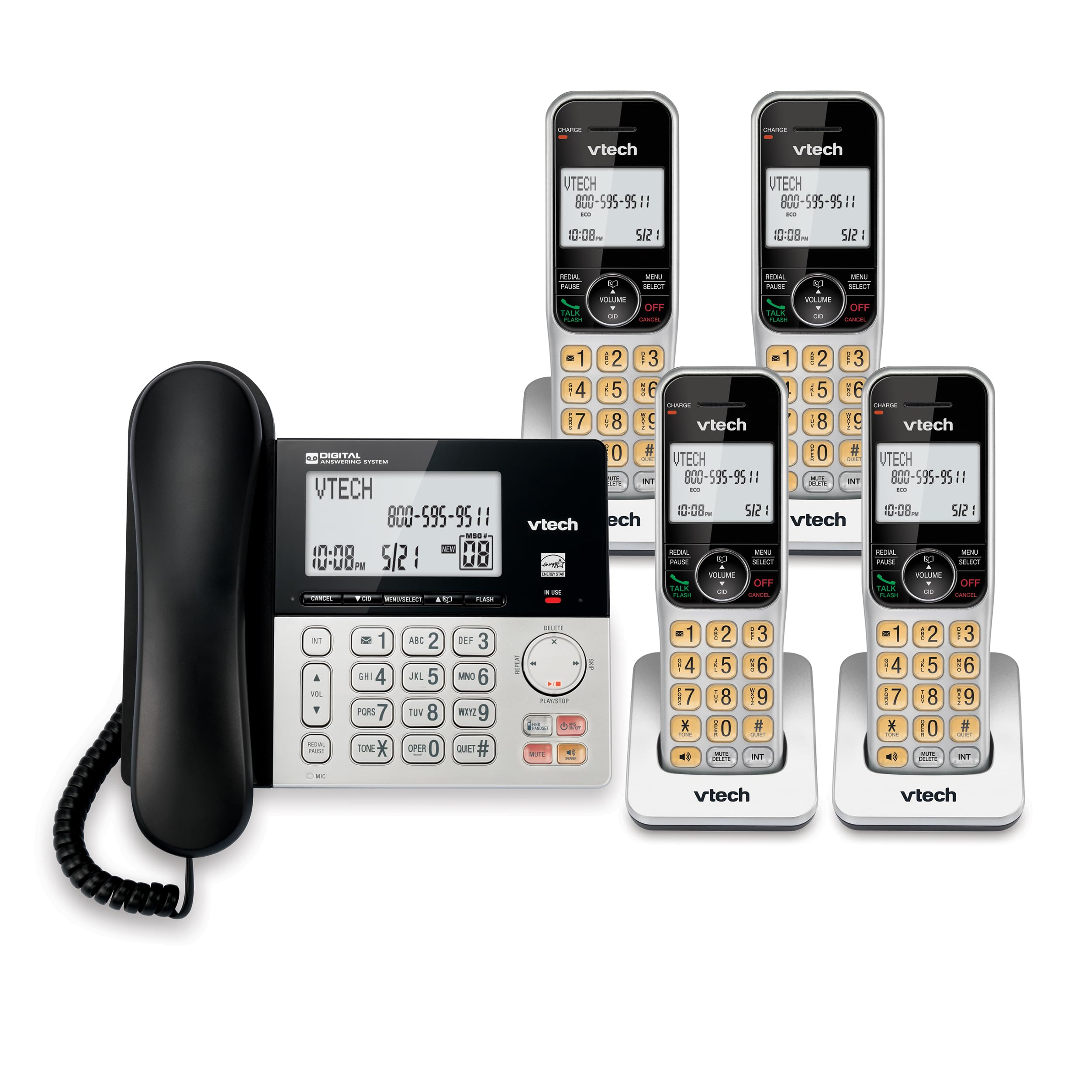 Foto 2 pulgar | Teléfono Con Cable/inalámbrico Vtech Vg208-4 Dect 6.0 De 4 Auriculares Plateado/negro - Venta Internacional.