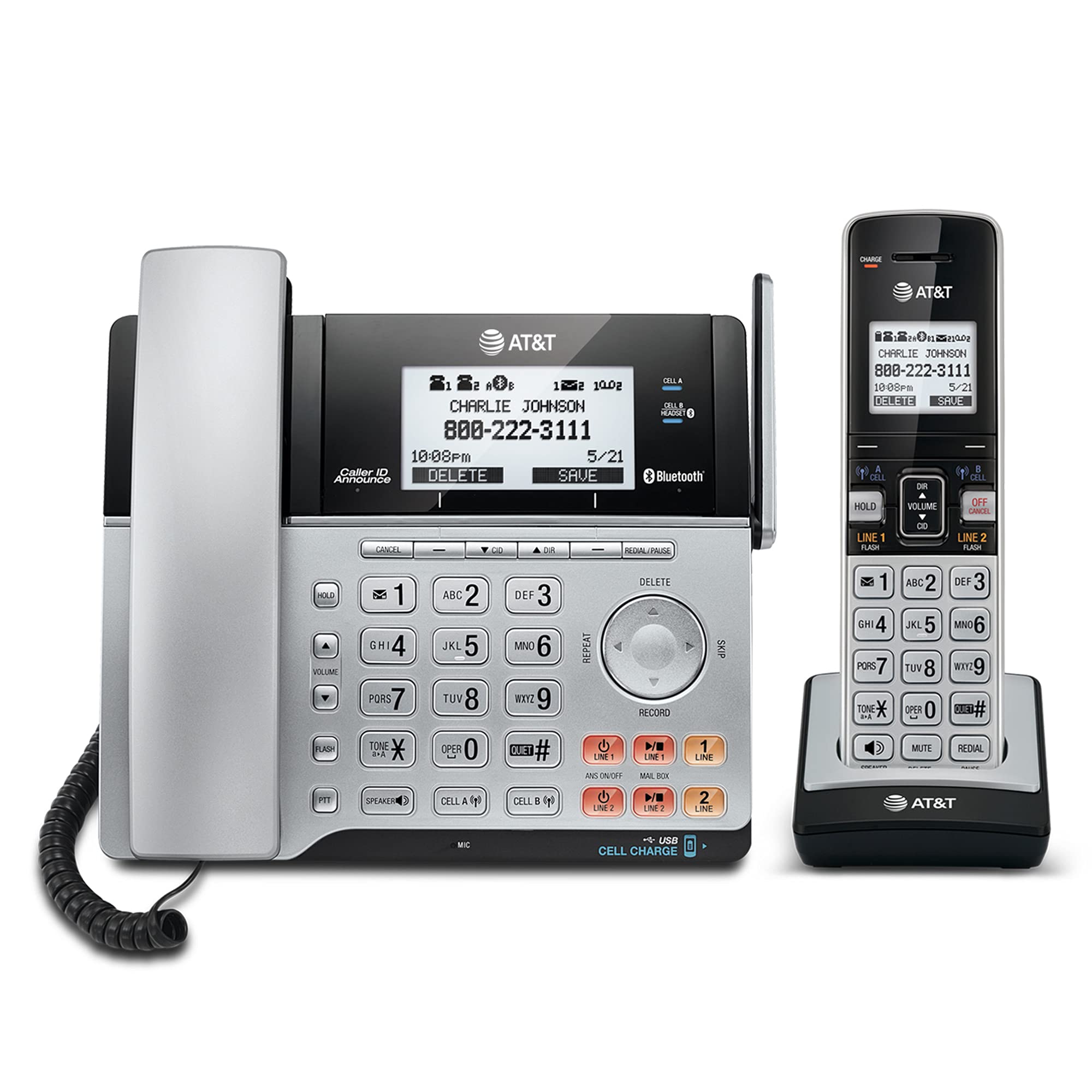 Foto 1 | Teléfono AT&T TL86103 de 2 Líneas con Cable/Inalámbrico y Contestadora Automática - Venta Internacional