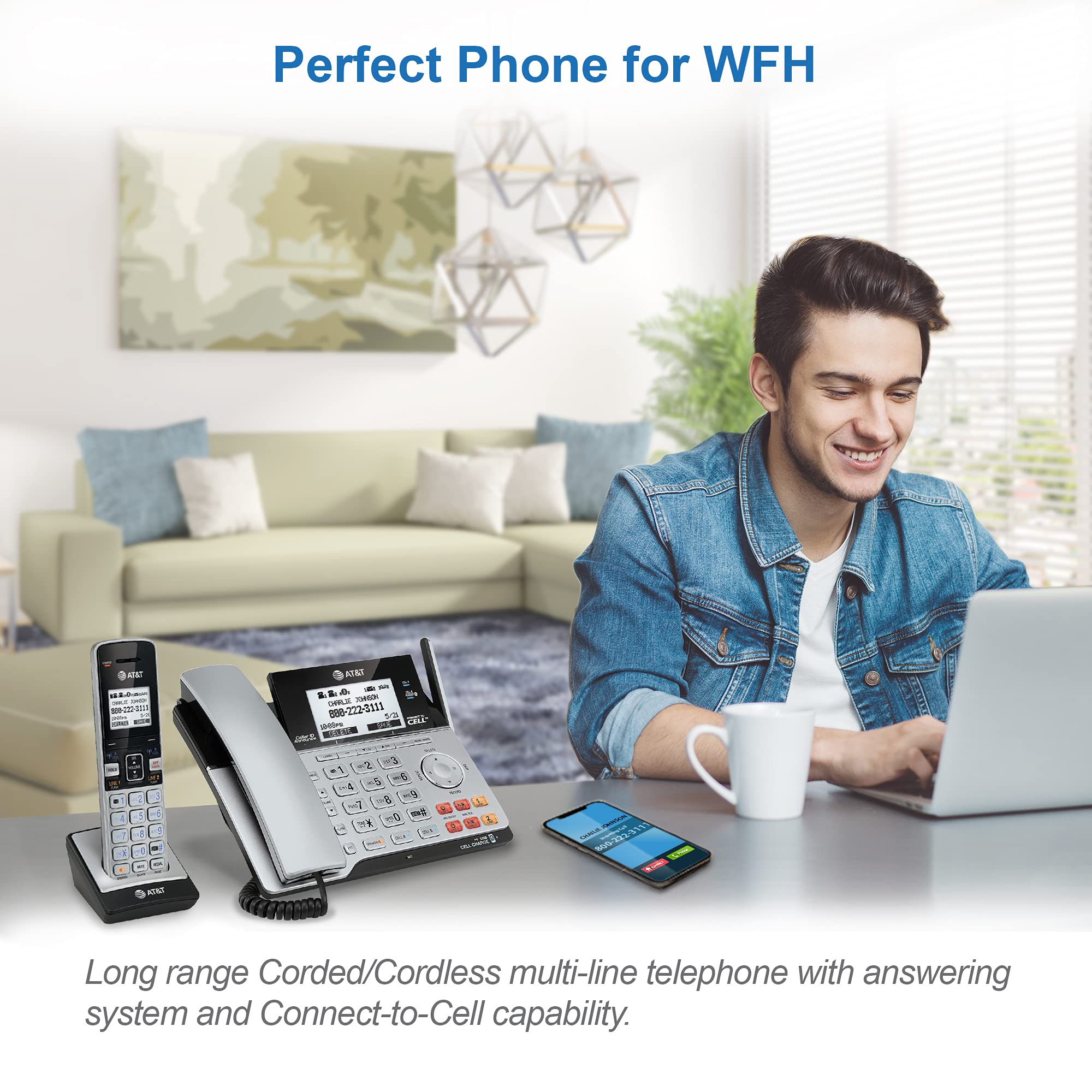 Foto 3 | Teléfono AT&T TL86103 de 2 Líneas con Cable/Inalámbrico y Contestadora Automática - Venta Internacional