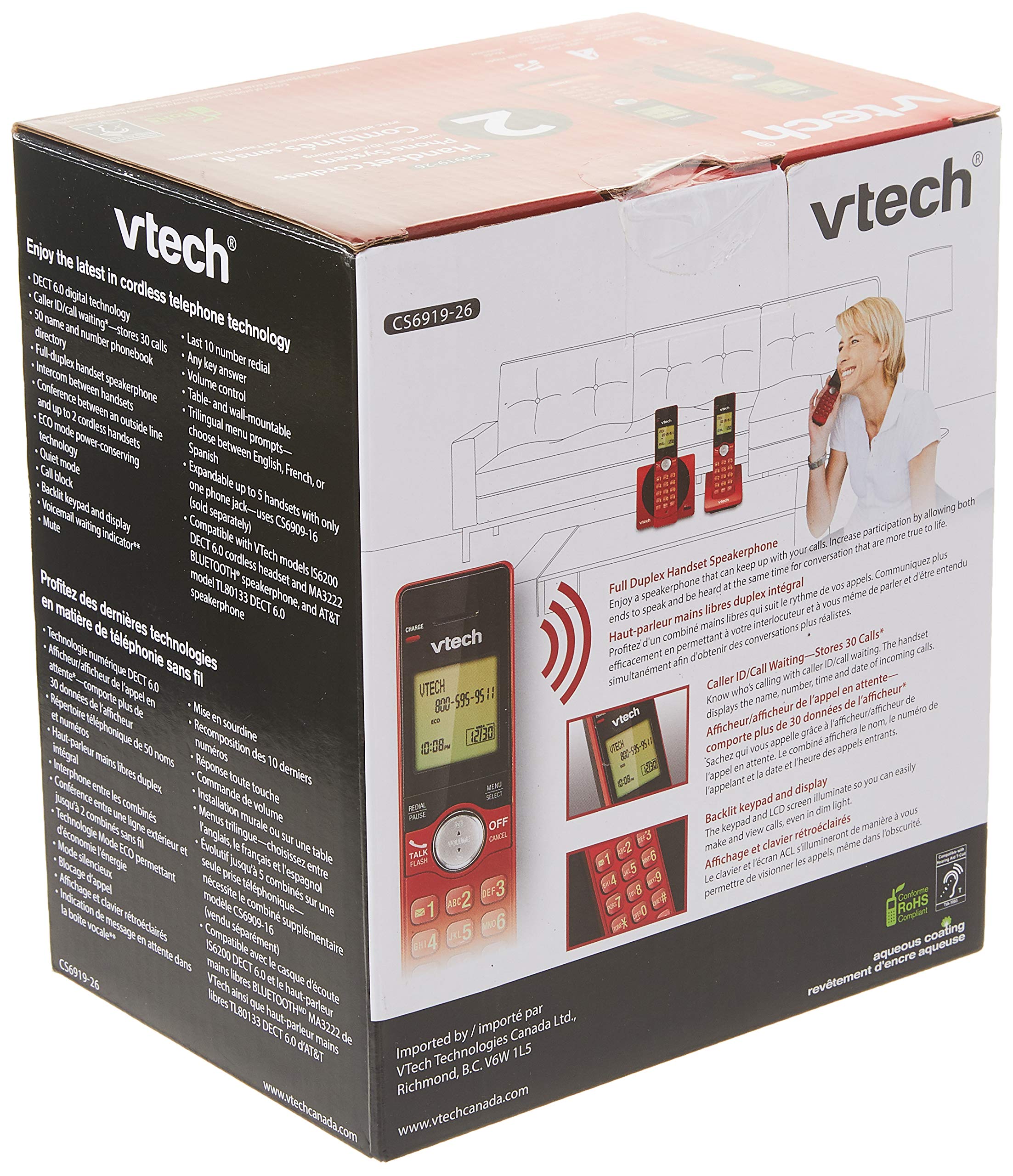 Foto 7 pulgar | Teléfono Inalámbrico Vtech CS6919-26 Dect 6.0 con 2 Auriculares Rojo - Venta Internacional