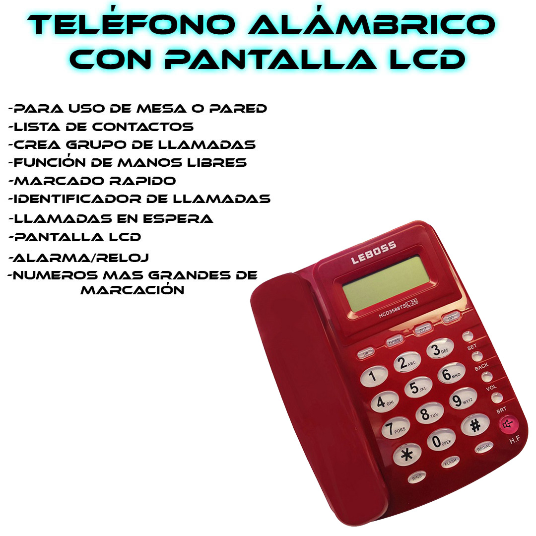 Foto 4 pulgar | Teléfono Fijo Alámbrico Con Identificador De Llamadas Pantalla Lcd Y Botones Grandes Color Rojo