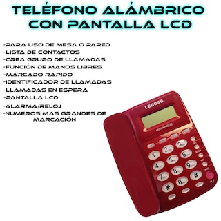 Foto 3 | Teléfono Fijo Alámbrico Con Identificador De Llamadas Pantalla Lcd Y Botones Grandes Color Rojo