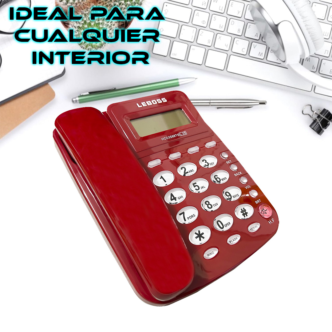 Foto 6 pulgar | Teléfono Fijo Alámbrico Con Identificador De Llamadas Pantalla Lcd Y Botones Grandes Color Rojo