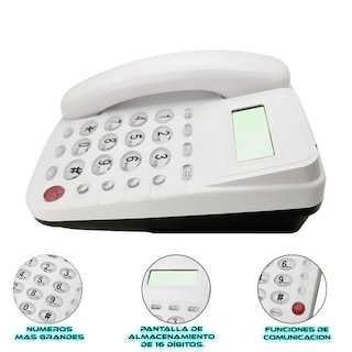 Foto 2 | Teléfono Fijo Alámbrico Con Identificador De Llamadas Pantalla Lcd Y Botones Grandes Color Blanco