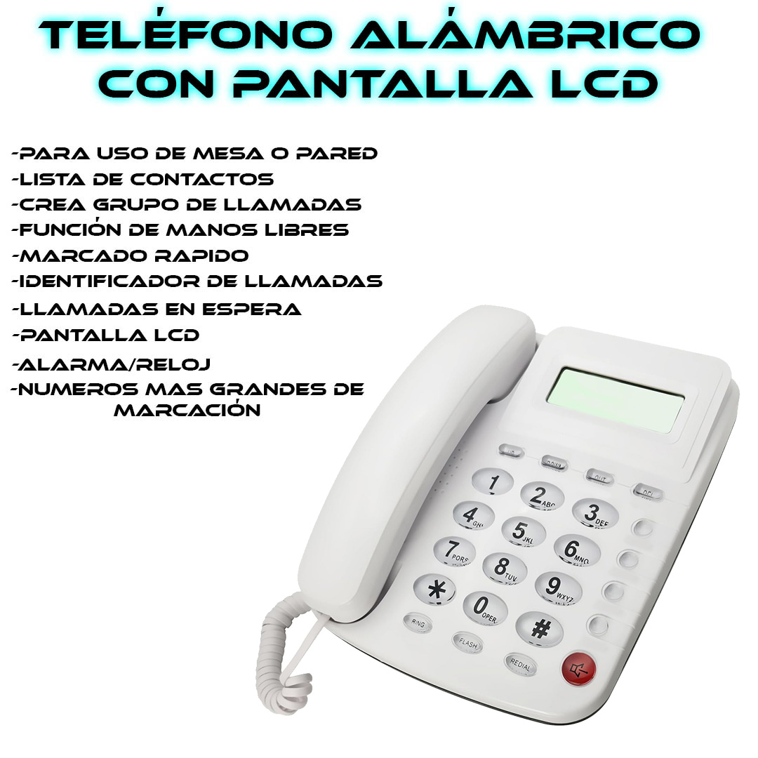 Foto 4 pulgar | Teléfono Fijo Alámbrico Con Identificador De Llamadas Pantalla Lcd Y Botones Grandes Color Blanco