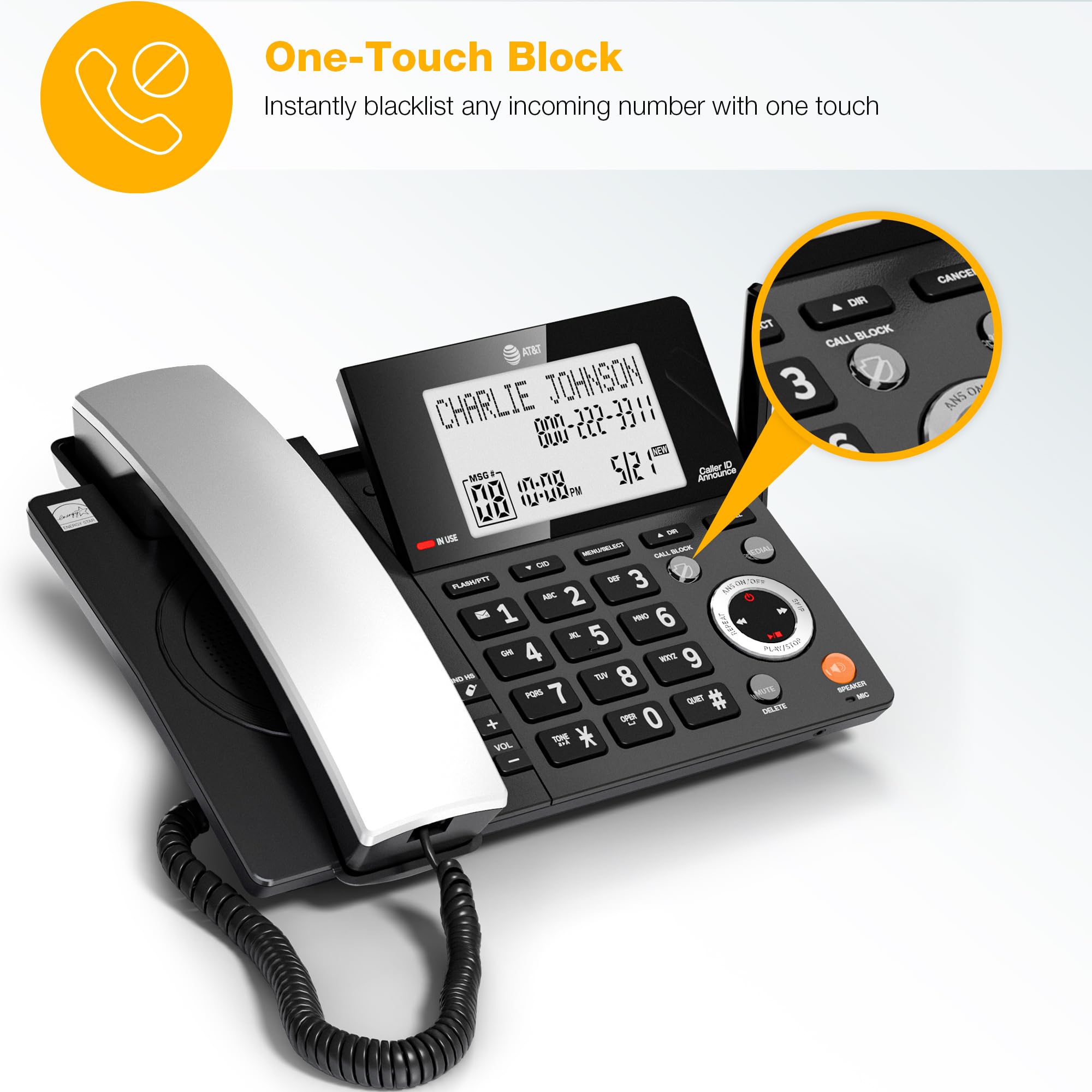 Foto 6 pulgar | Teléfono Residencial At&t Dect 6.0 con Contestador Automático - Venta Internacional