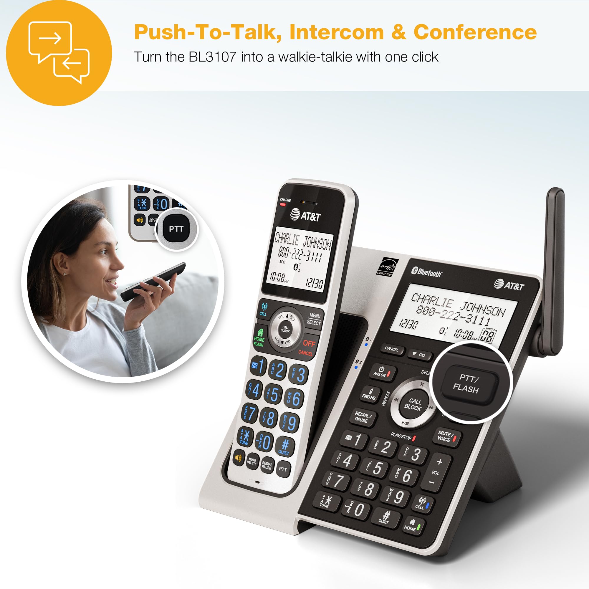 Foto 8 pulgar | Teléfono Residencial Inalámbrico At&t Bl3107-2 Dect 6.0 Con Bluetooth - Venta Internacional.