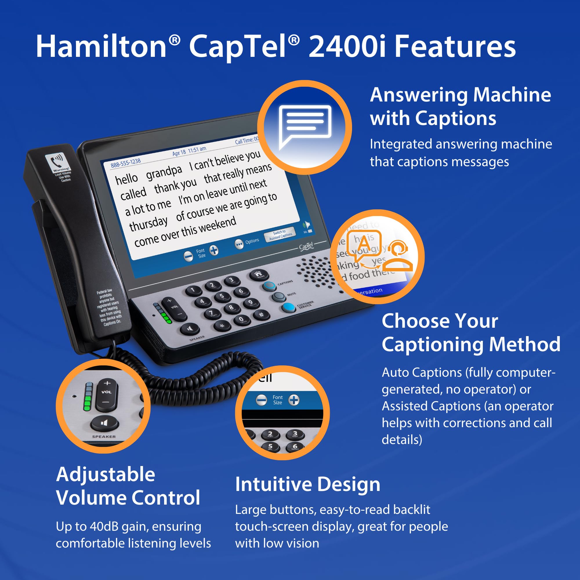 Foto 5 pulgar | Teléfono Con Subtítulos Hamilton Captel 2400ispnbt 40db - Venta Internacional.