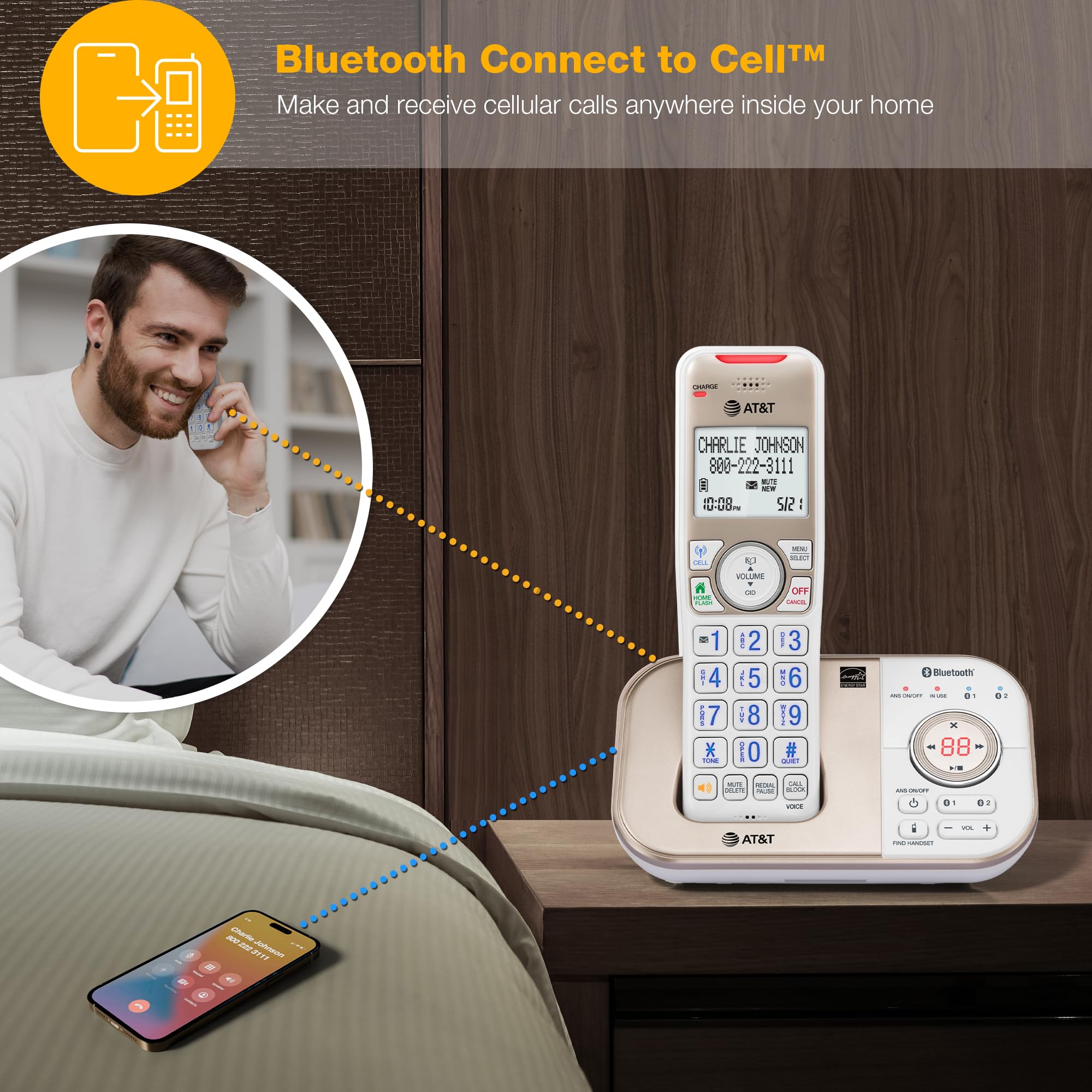 Foto 5 pulgar | Teléfonos Fijos At&t Con Contestador Automático Dect 6.0 3 - Venta Internacional.