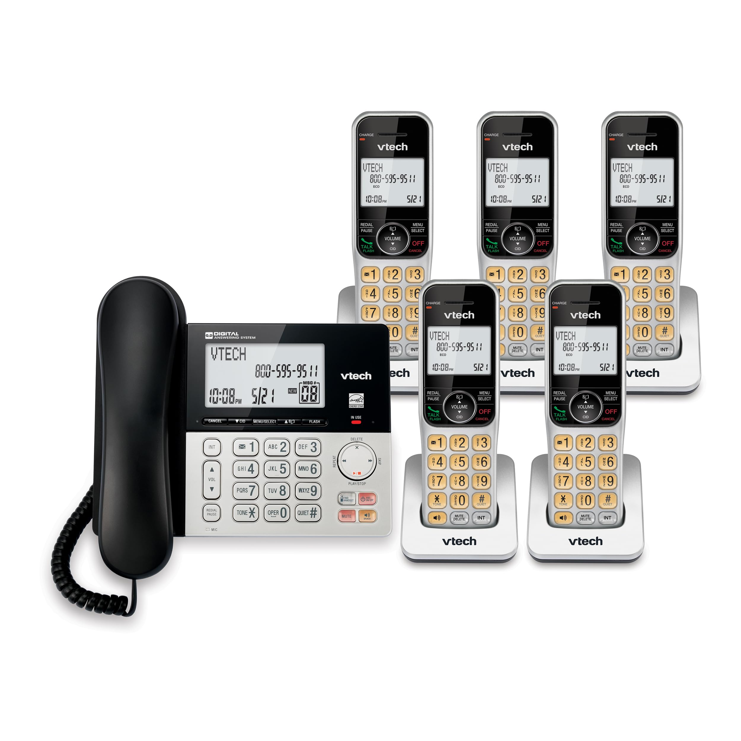 Foto 2 pulgar | Teléfono Con Cable/inalámbrico Vtech Vg208-5 Dect 6.0 De 5 Auriculares Plateado/negro - Venta Internacional.