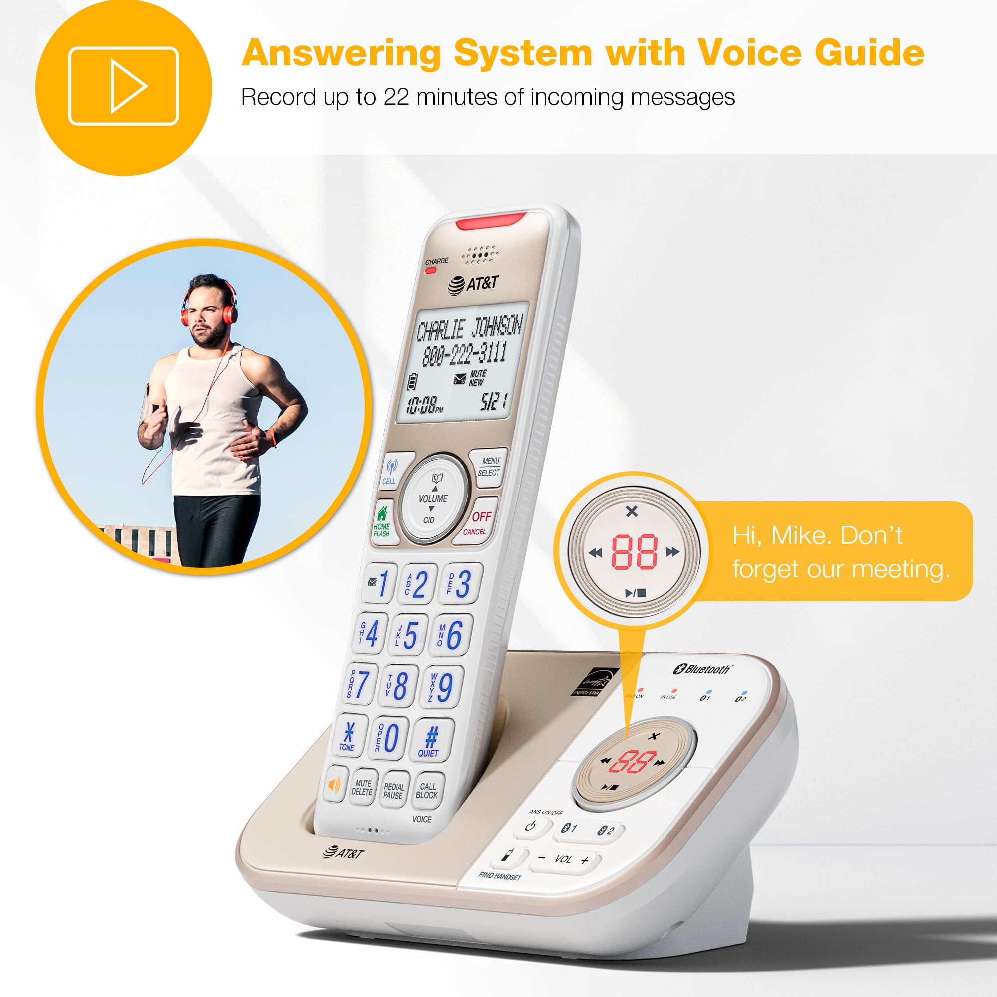 Foto 5 | Teléfono Inalámbrico At&t Dect 6.0 Bluetooth Con Contestador Automático - Venta Internacional.