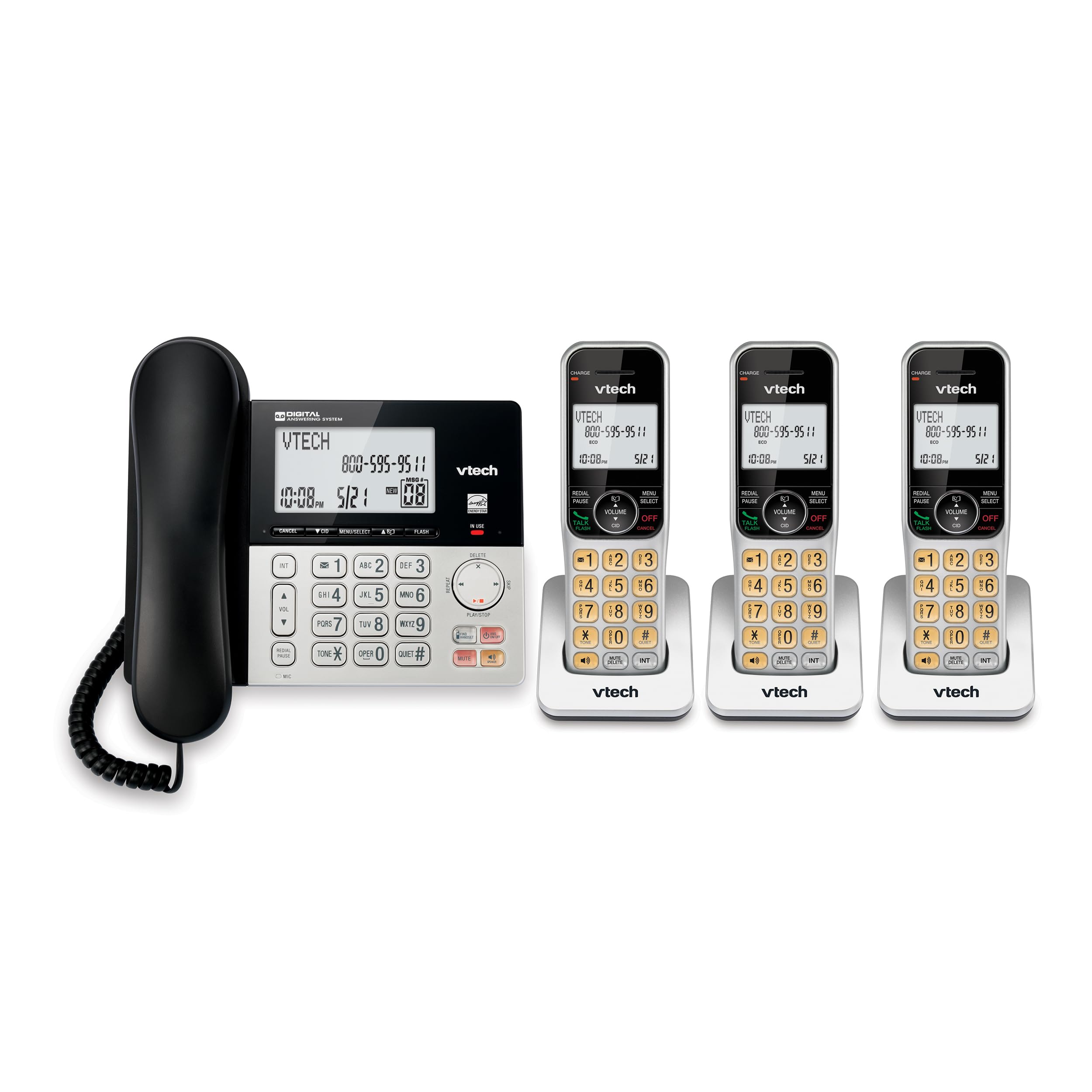 Foto 2 pulgar | Teléfono Con Cable/inalámbrico Vtech Vg208-3 Dect 6.0 De 3 Auriculares Plateado/negro - Venta Internacional.