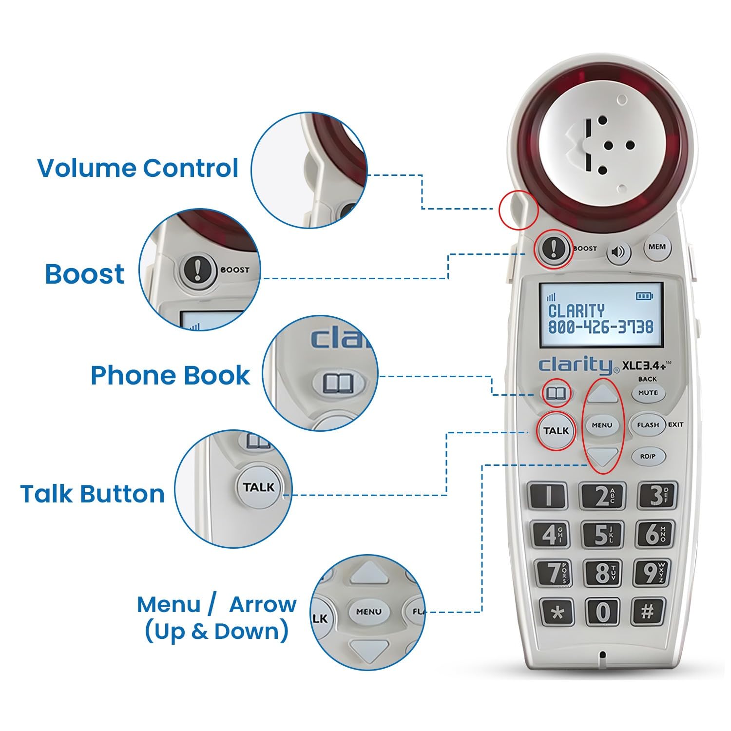 Foto 3 pulgar | Teléfono Inalámbrico Clarity Xlc3.4+ Dect 6.0 Amplificado Para Personas Mayores - Venta Internacional.