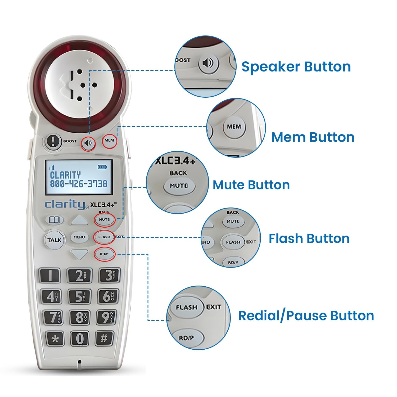 Foto 5 pulgar | Teléfono Inalámbrico Clarity Xlc3.4+ Dect 6.0 Amplificado Para Personas Mayores - Venta Internacional.