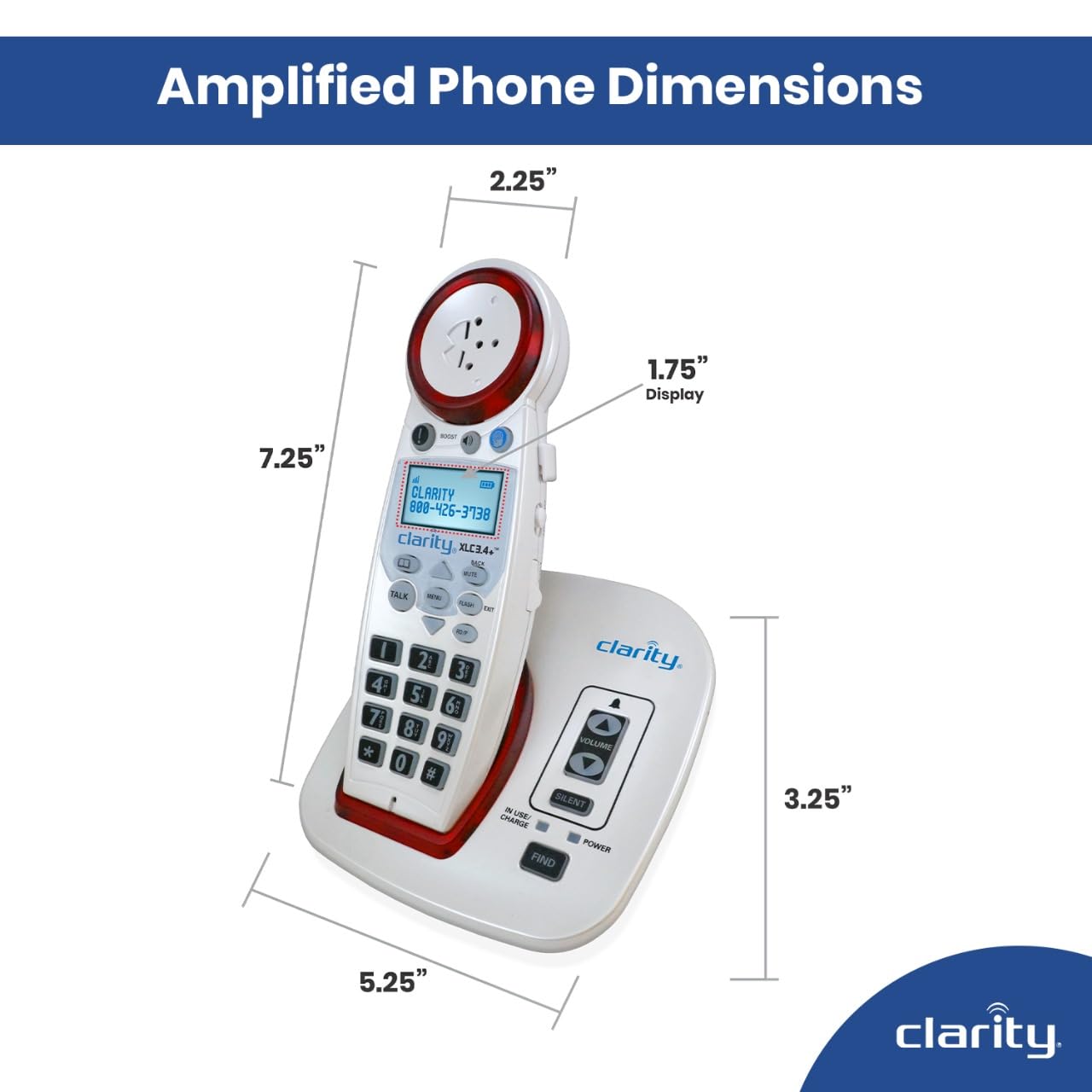 Foto 7 pulgar | Teléfono Inalámbrico Clarity Xlc3.4+ Dect 6.0 Amplificado Para Personas Mayores - Venta Internacional.