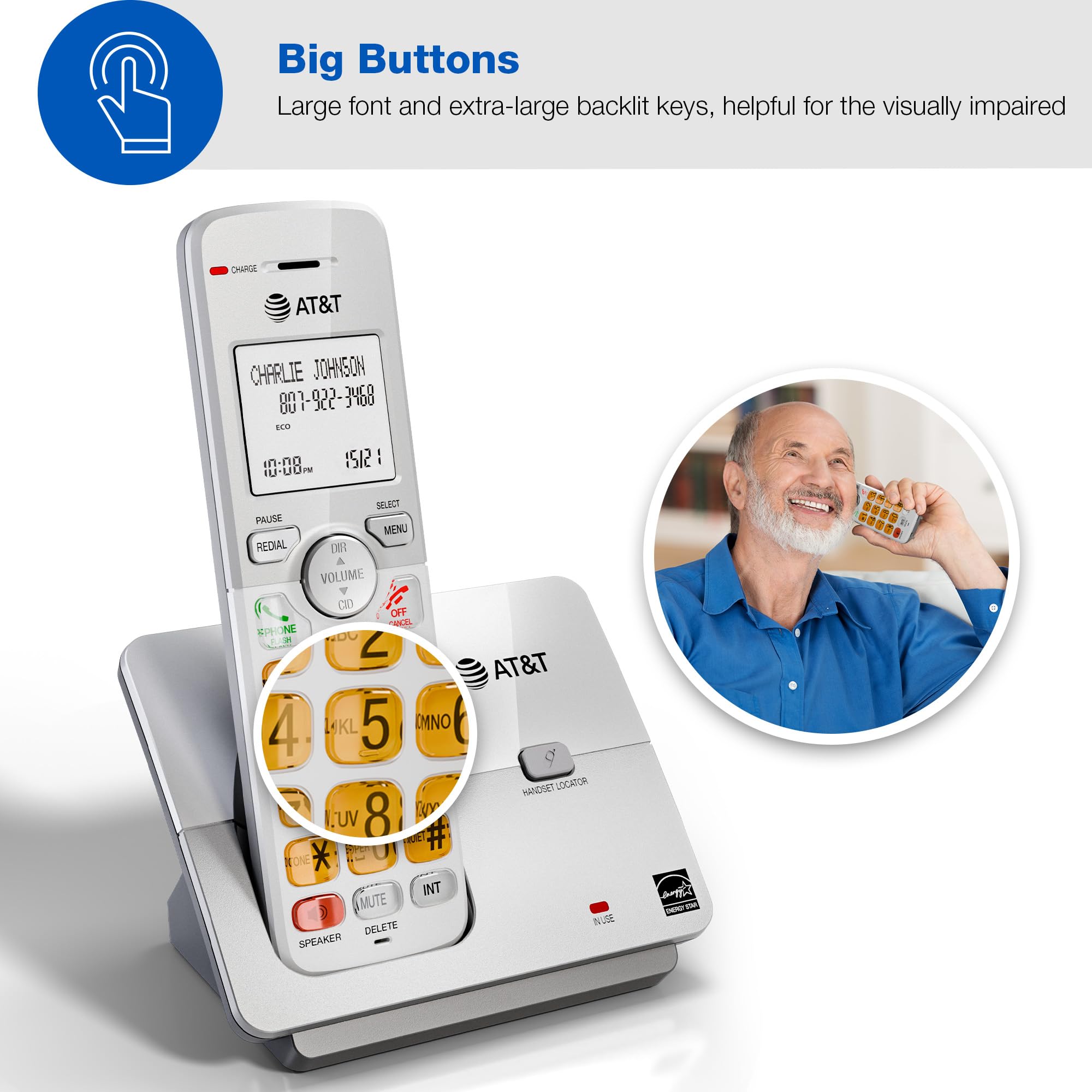 Foto 4 | Teléfono Residencial Inalámbrico At&t Dect 6.0 Con Pantalla Lcd De 5 Auriculares - Venta Internacional.