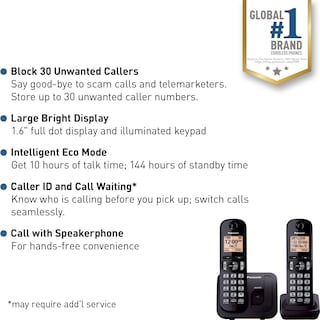Foto 2 | Teléfono Inalámbrico Panasonic Kx-tgc202b con Pantalla de 1.6 Pulgadas y 2 Auriculares - Venta Internacional