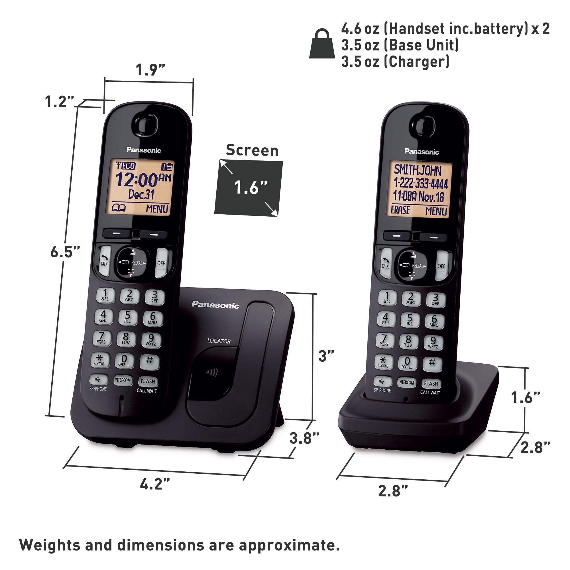 Foto 8 pulgar | Teléfono Inalámbrico Panasonic Kx-tgc202b con Pantalla de 1.6 Pulgadas y 2 Auriculares - Venta Internacional