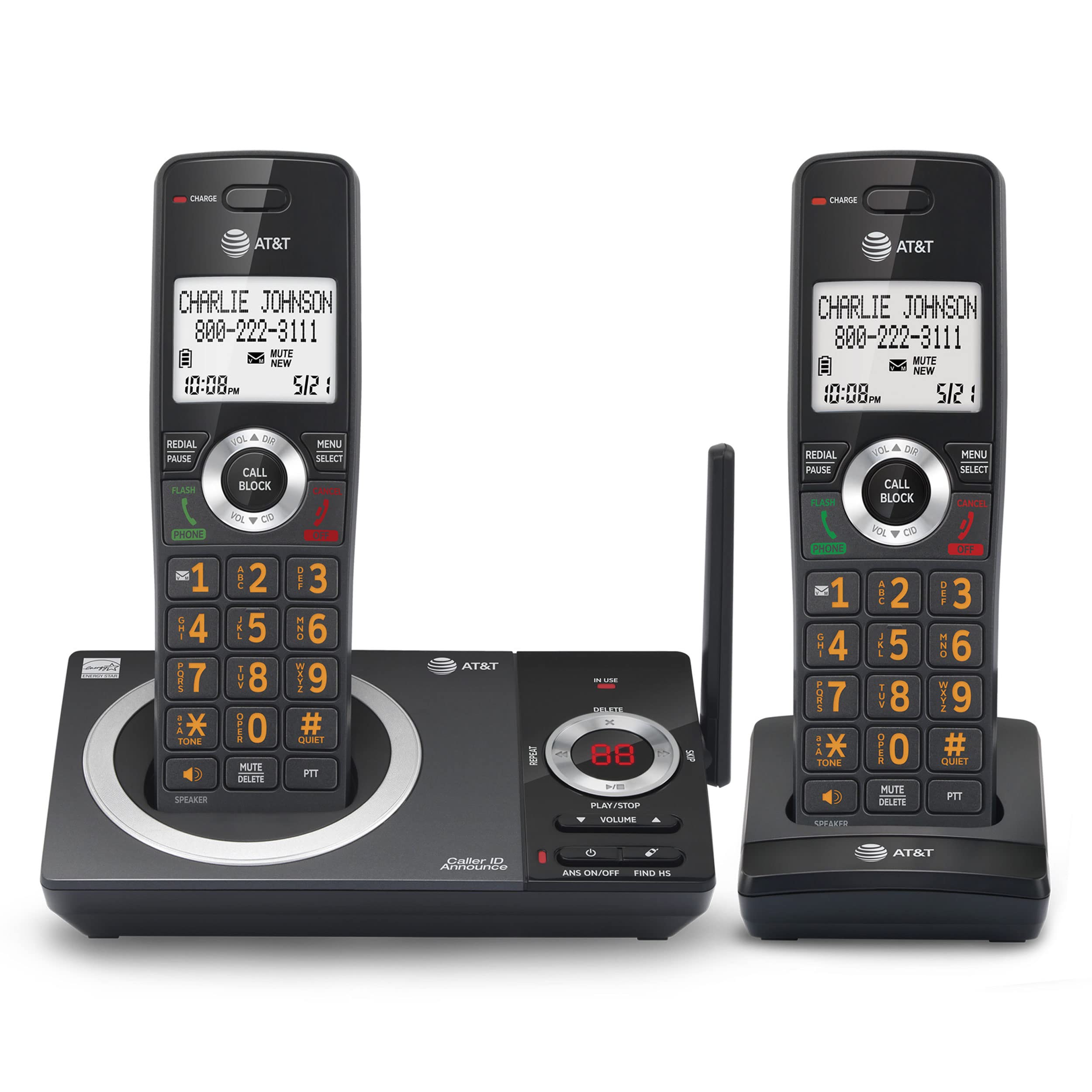 Teléfono Inalámbrico AT&T CL82219 DECT 6.0 con Contestador Automático y 2 Auriculares- Venta Internacional