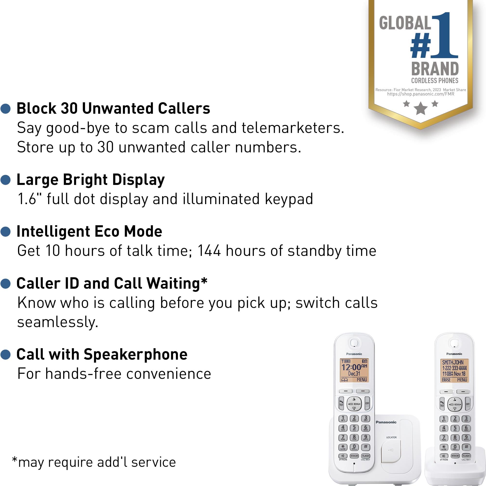 Foto 3 pulgar | Teléfono Inalámbrico Panasonic Kx-tgc202w con Pantalla de 1.6 Pulgadas 2 Auriculares - Venta Internacional