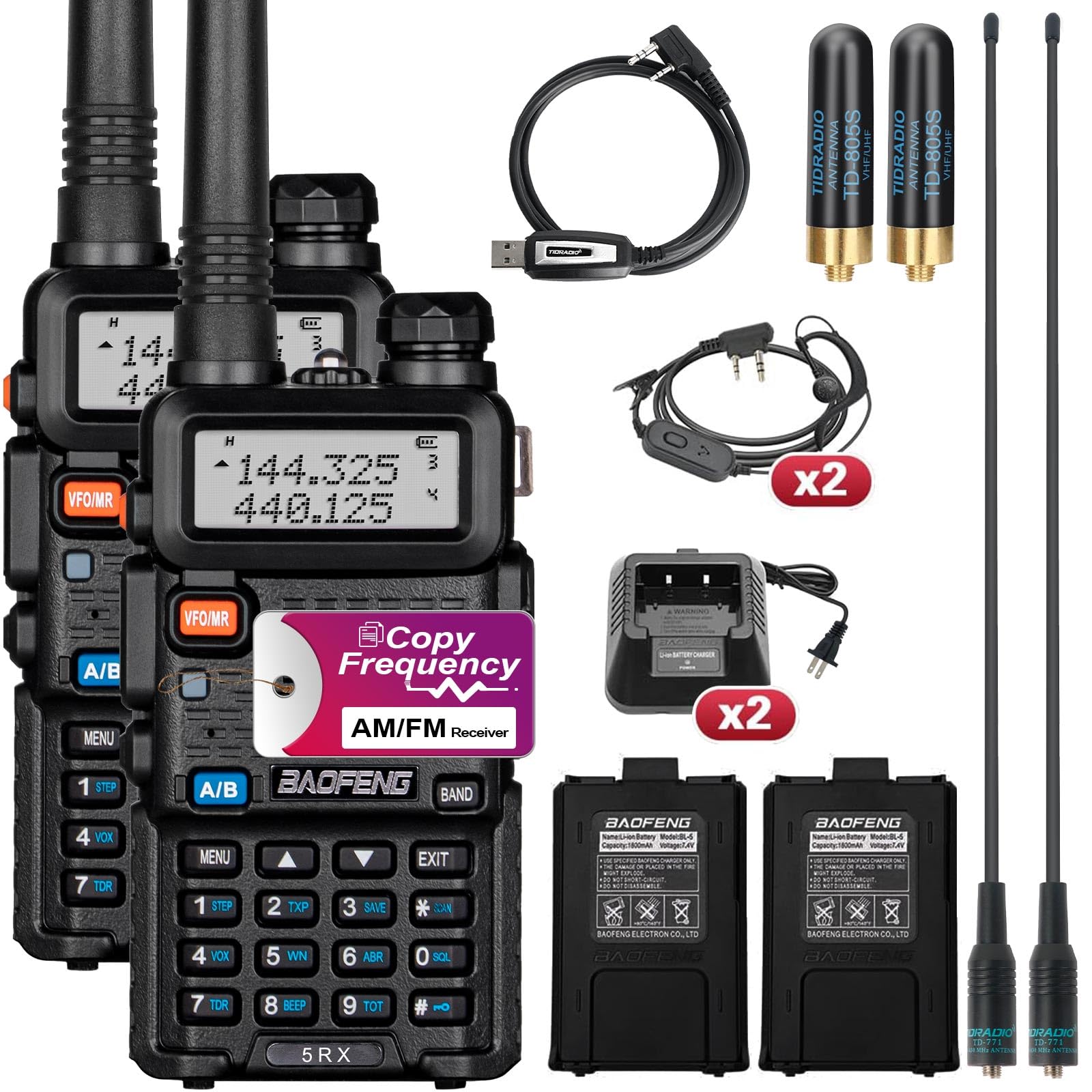 Foto 2 pulgar | Radio Bidireccional Baofeng 5rx Vhf/uhf  Paquete De 2 Unidades Con Accesorios - Venta Internacional.