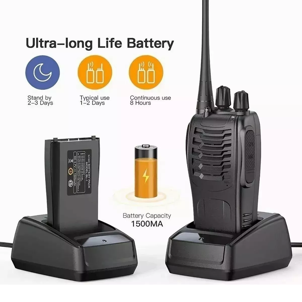 Foto 3 | Radio Walkie Talkie Recargable Eo Safe Imports Esi-6459 con Manos Libres Negro 2 Piezas