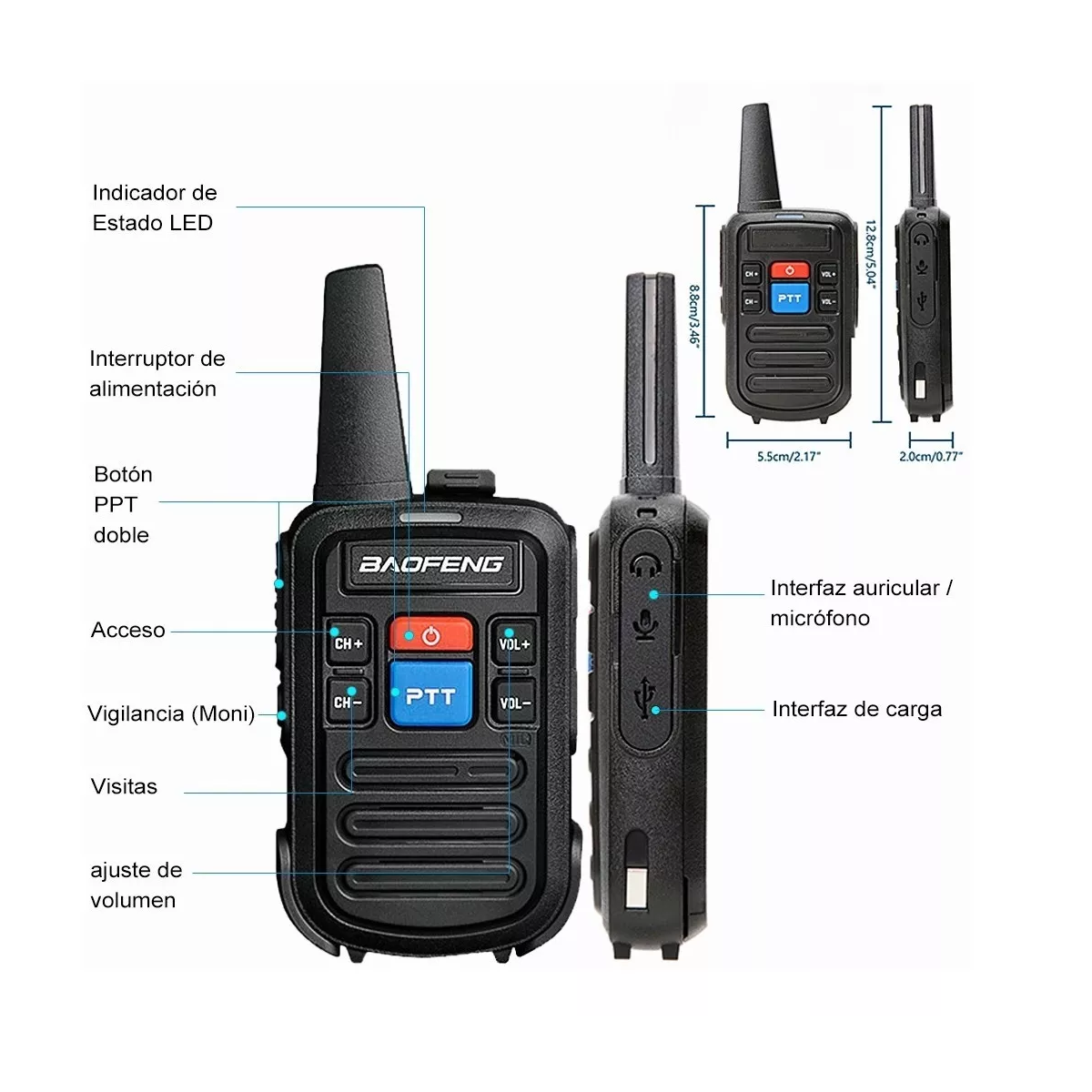 Foto 3 pulgar | 2 Radios Walkie Talkie Usb Recargable 99 Canales Mini 5km Eo Safe Imports Esi-15233 Negro