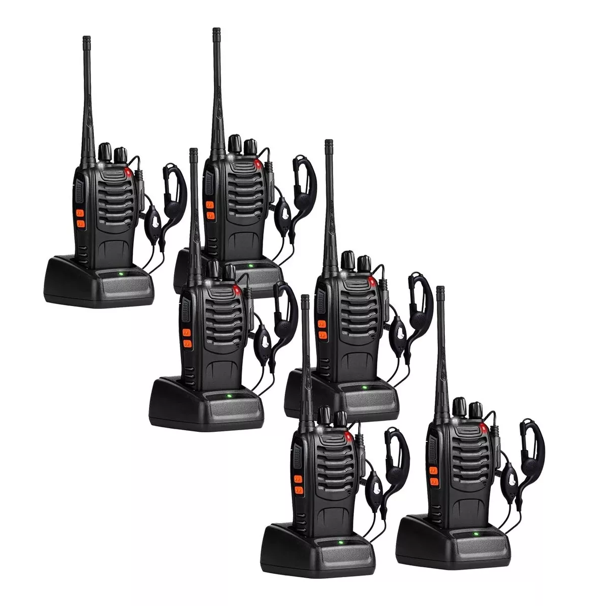 Kit De 6 Radios Walkie-talkies Uhf Manos Libres Eo Safe Imports Esi-16156 Negro