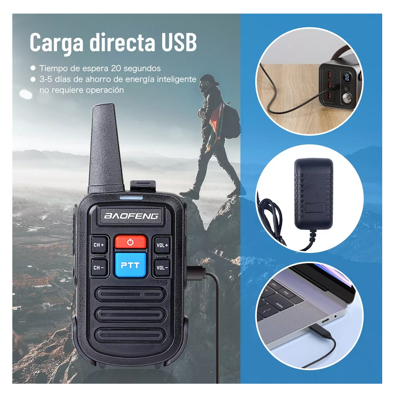 Foto 6 pulgar | Radios Walkie Recargables Usb Baofeng Bf-c50 - 2 Piezas Negro