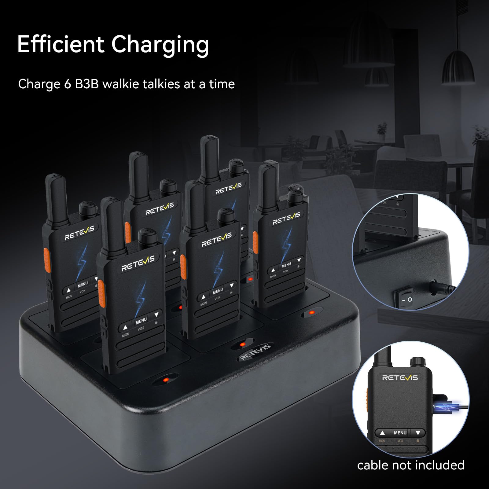Foto 4 | Walkie Talkie Retevis B3b Con Micrófono Y Cargador De 6 Vías, Paquete De 6 - Venta Internacional.