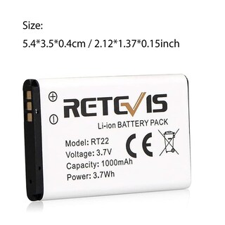 Foto 3 | Batería Retevis Rt22 Rt22s Rt15 Rt19 Original De Iones De Litio De 1000 Mah - Venta Internacional.