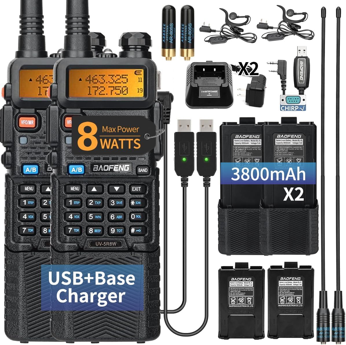 Foto 2 pulgar | Ham Radio Baofeng Uv-5r De Largo Alcance, 8 W, 3800 Mah, Paquete De 2 Unidades Con Acc - Venta Internacional.