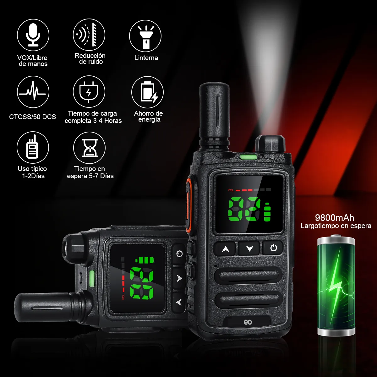 Foto 5 pulgar | 2 Radios Walkie Talkie Usb Recargable 16 Canales 5km Eo Safe Imports Esi-19716 Negro