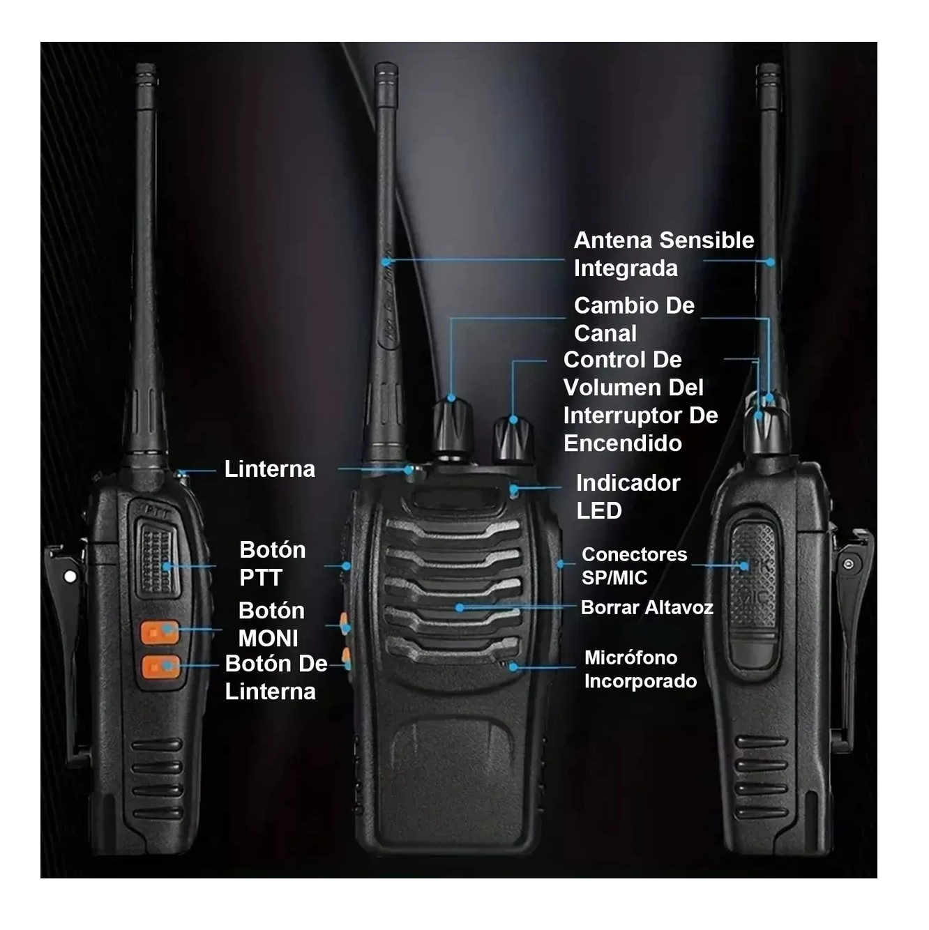 Foto 4 pulgar | Radios Walkie Talkies Manos Libres Negro 4 Piezas