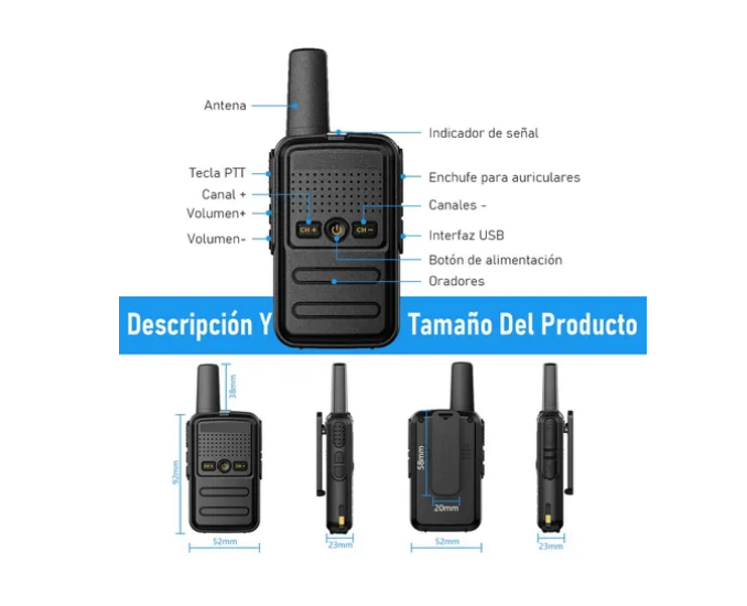 Foto 3 pulgar | 2 Radio Walkie Talkies Usb Recargable Mini 5km 16 Canales