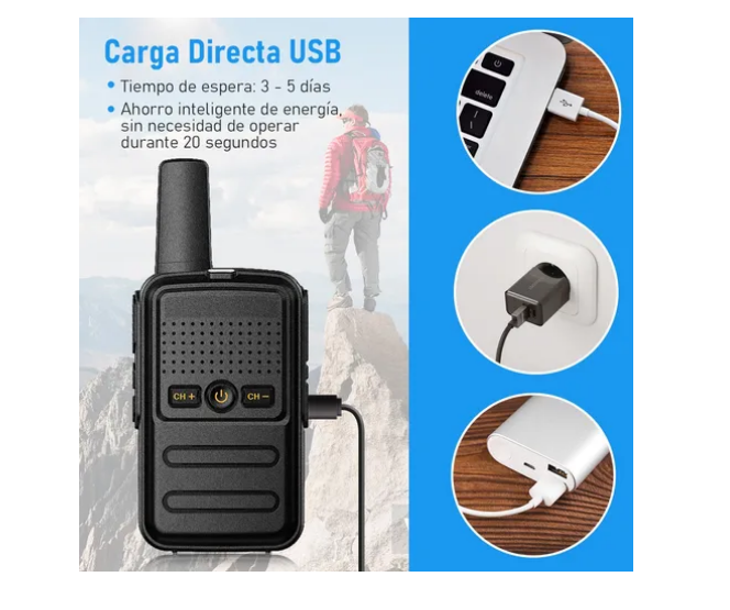 Foto 5 pulgar | 2 Radio Walkie Talkies Usb Recargable Mini 5km 16 Canales