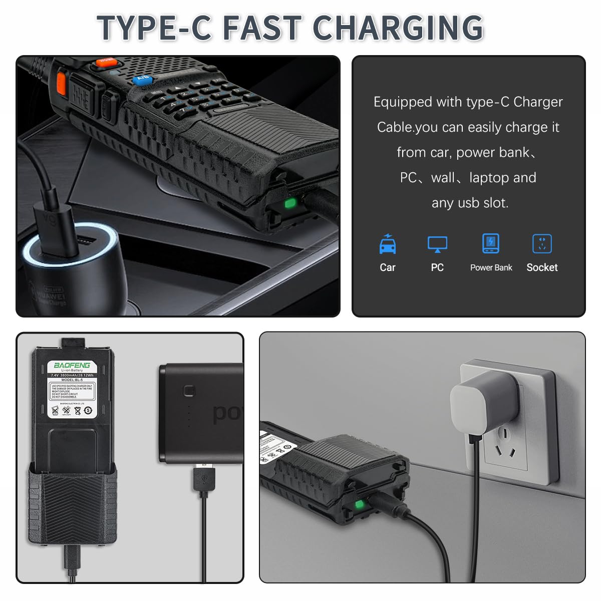Foto 2 | Batería Baofeng Uv-5r 3800 Mah Usb-c Para Radios Uv5r Bf-f8hp - Venta Internacional.
