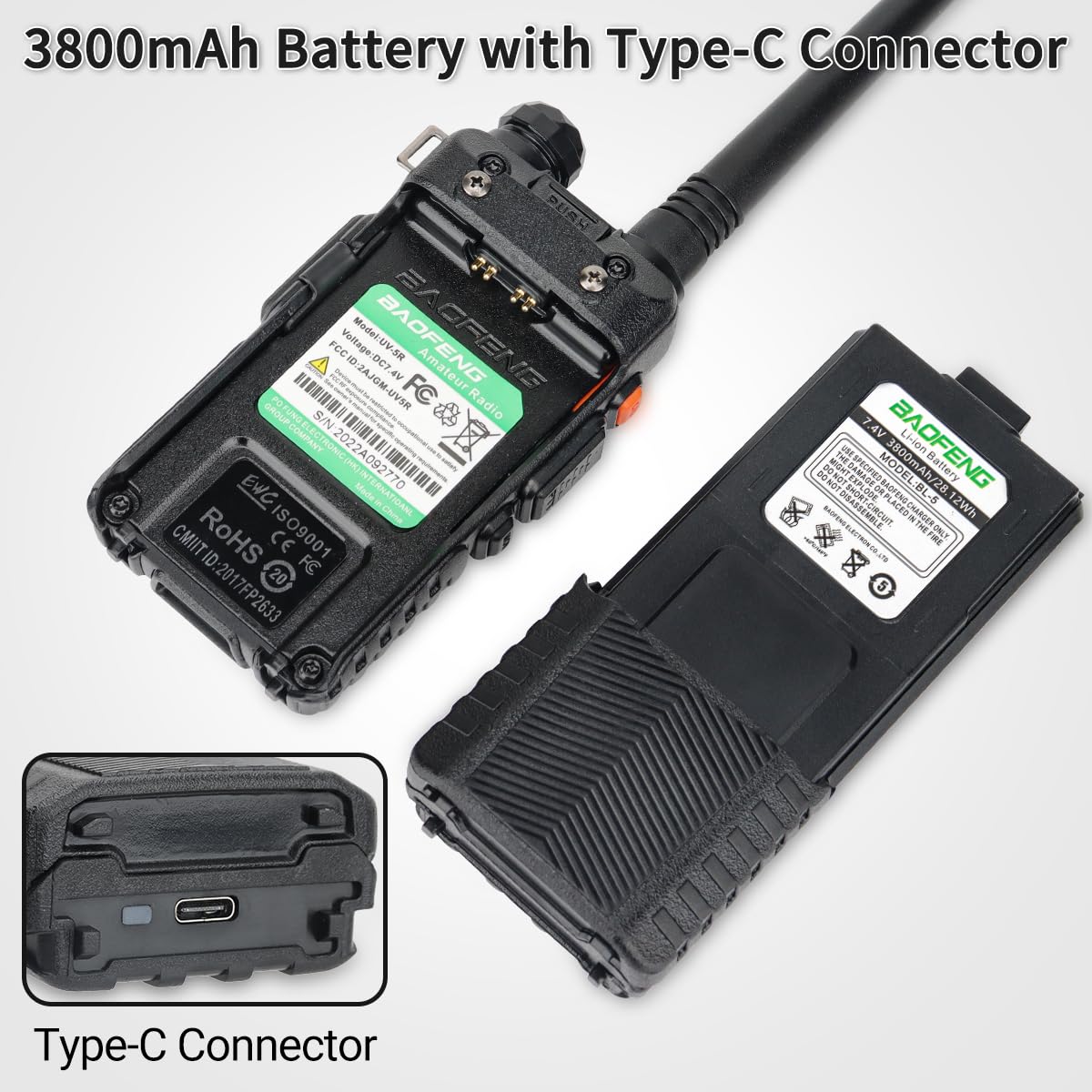 Foto 6 pulgar | Batería Baofeng Uv-5r 3800 Mah Usb-c Para Radios Uv5r Bf-f8hp - Venta Internacional.