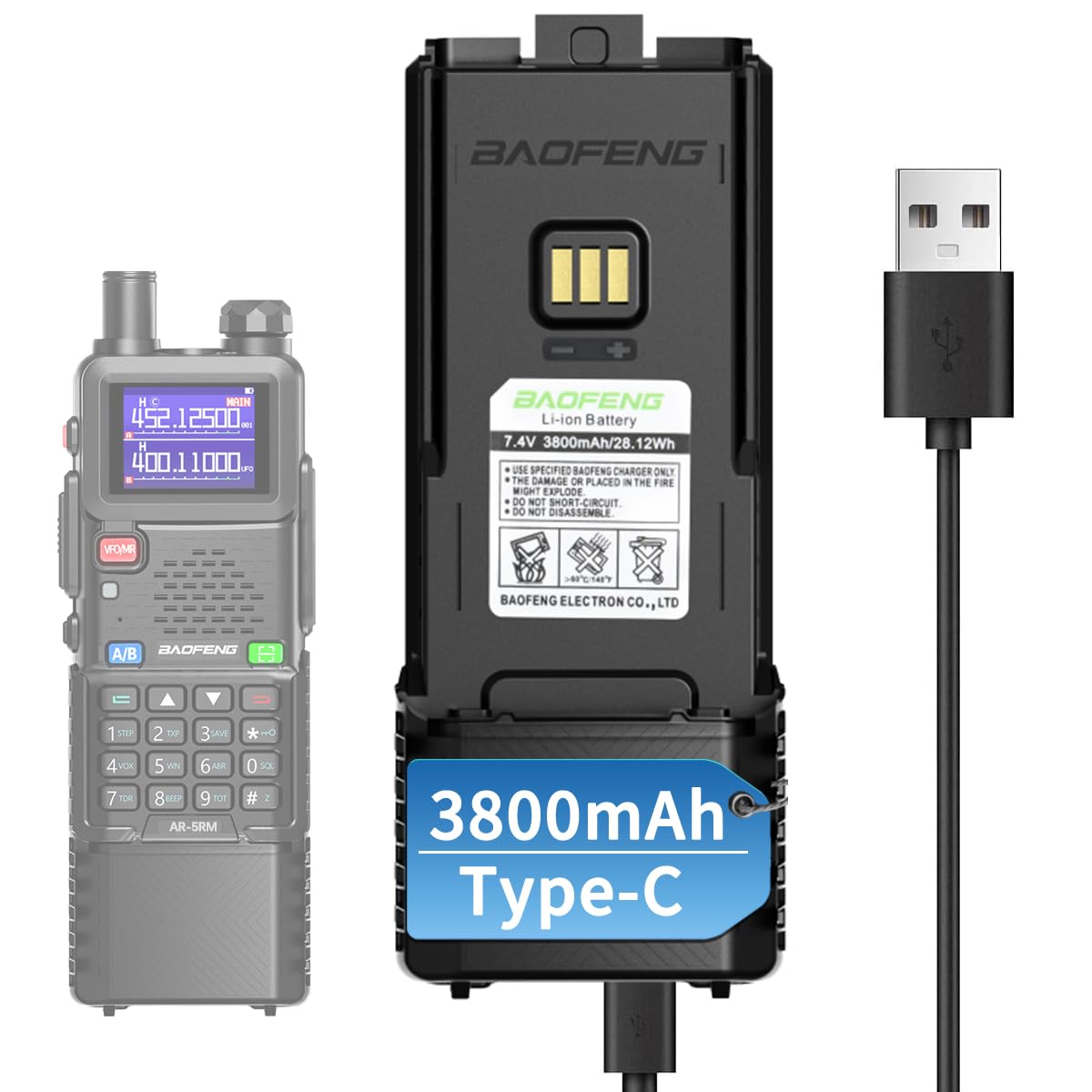 Foto 1 | Batería Recargable 3800 Mah Con Usb-c Para Baofeng Ar-5rm - Venta Internacional.