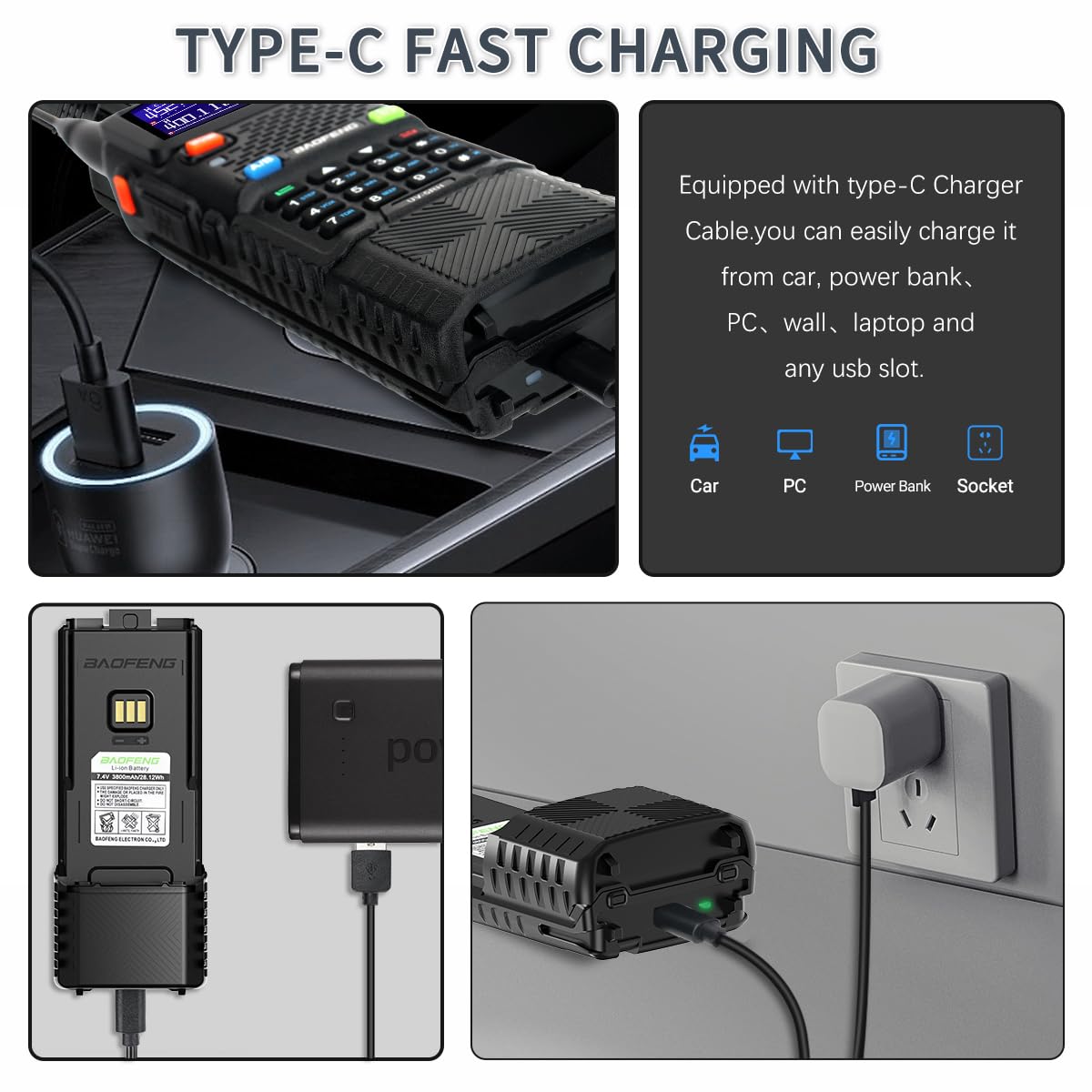 Foto 3 pulgar | Batería Recargable 3800 Mah Con Usb-c Para Baofeng Ar-5rm - Venta Internacional.