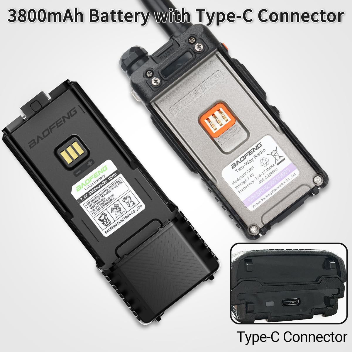 Foto 6 pulgar | Batería Recargable 3800 Mah Con Usb-c Para Baofeng Ar-5rm - Venta Internacional.