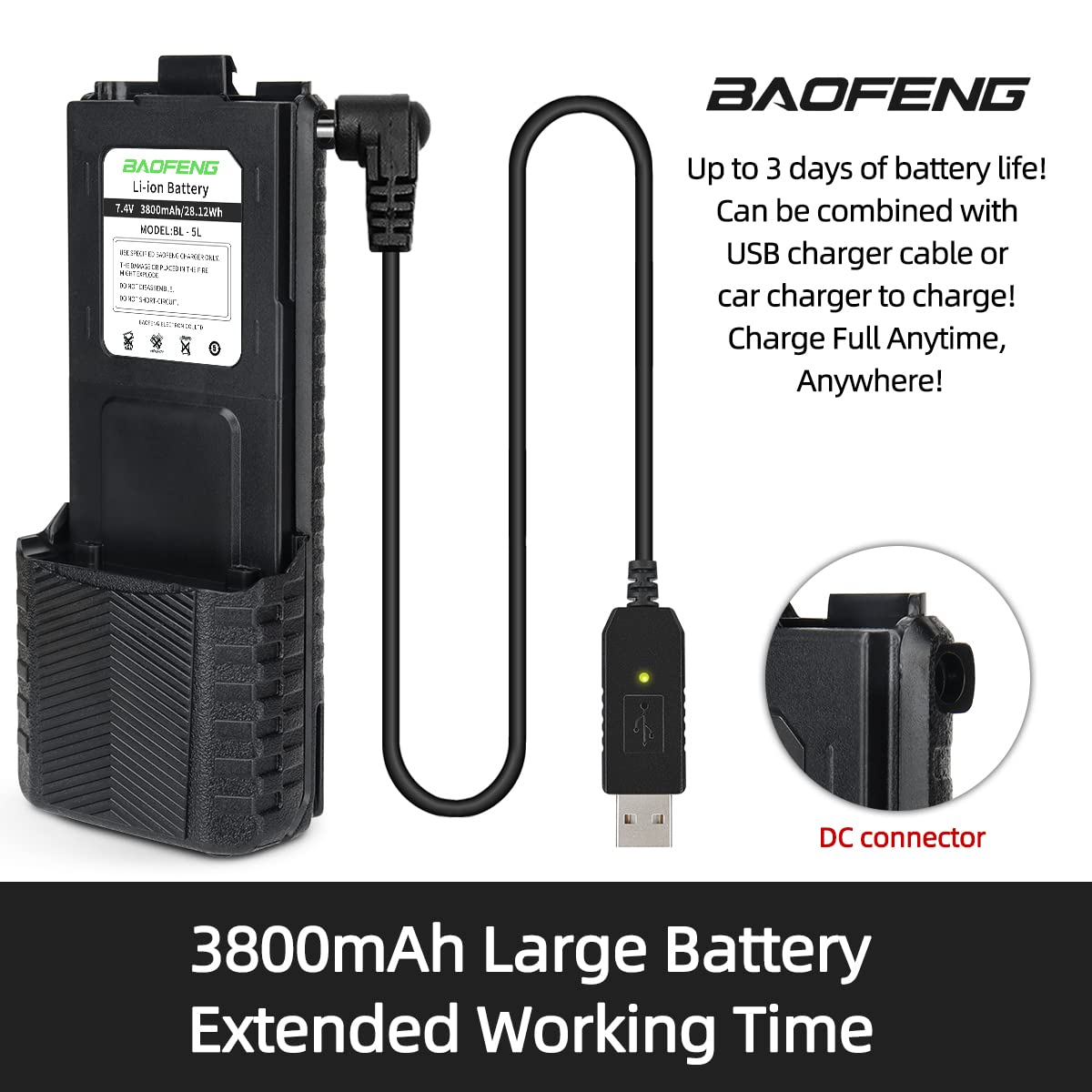 Foto 3 | Batería Baofeng Uv-5r 3800 Mah Bl-5 Extendida Para Radioaficionados - Venta Internacional.