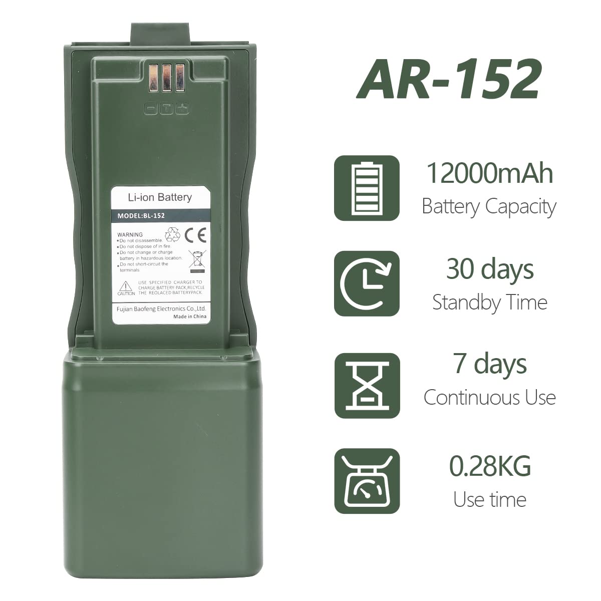 Foto 3 | Batería Baofeng Ar-152 Bl-152 Li-ion 12000 Mah Para Walkie Talkie - Venta Internacional.