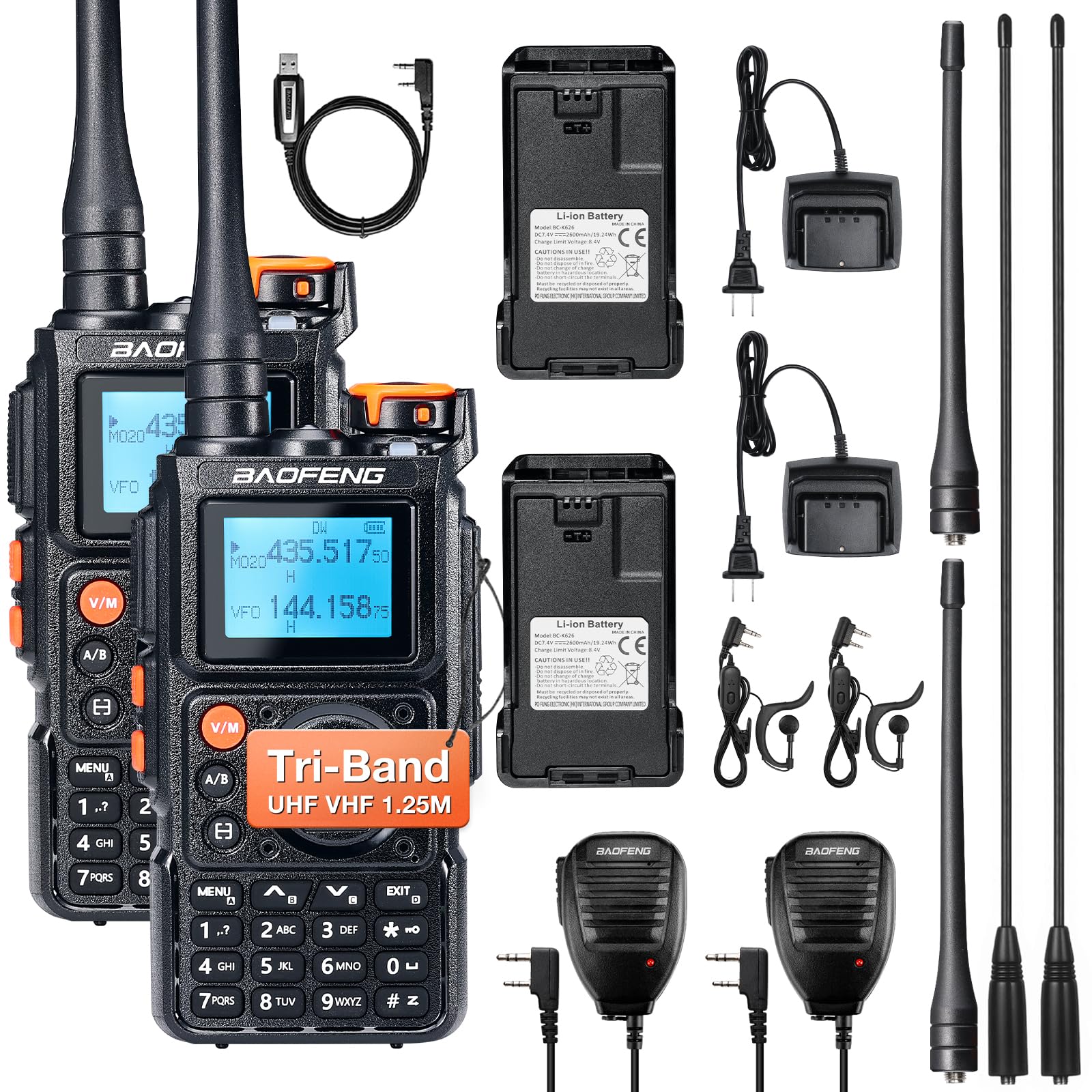 Foto 1 | Walkie-talkie Baofeng K6 De Triple Banda De 5 W Con Altavoz  Micrófono Y Cable - Venta Internacional.