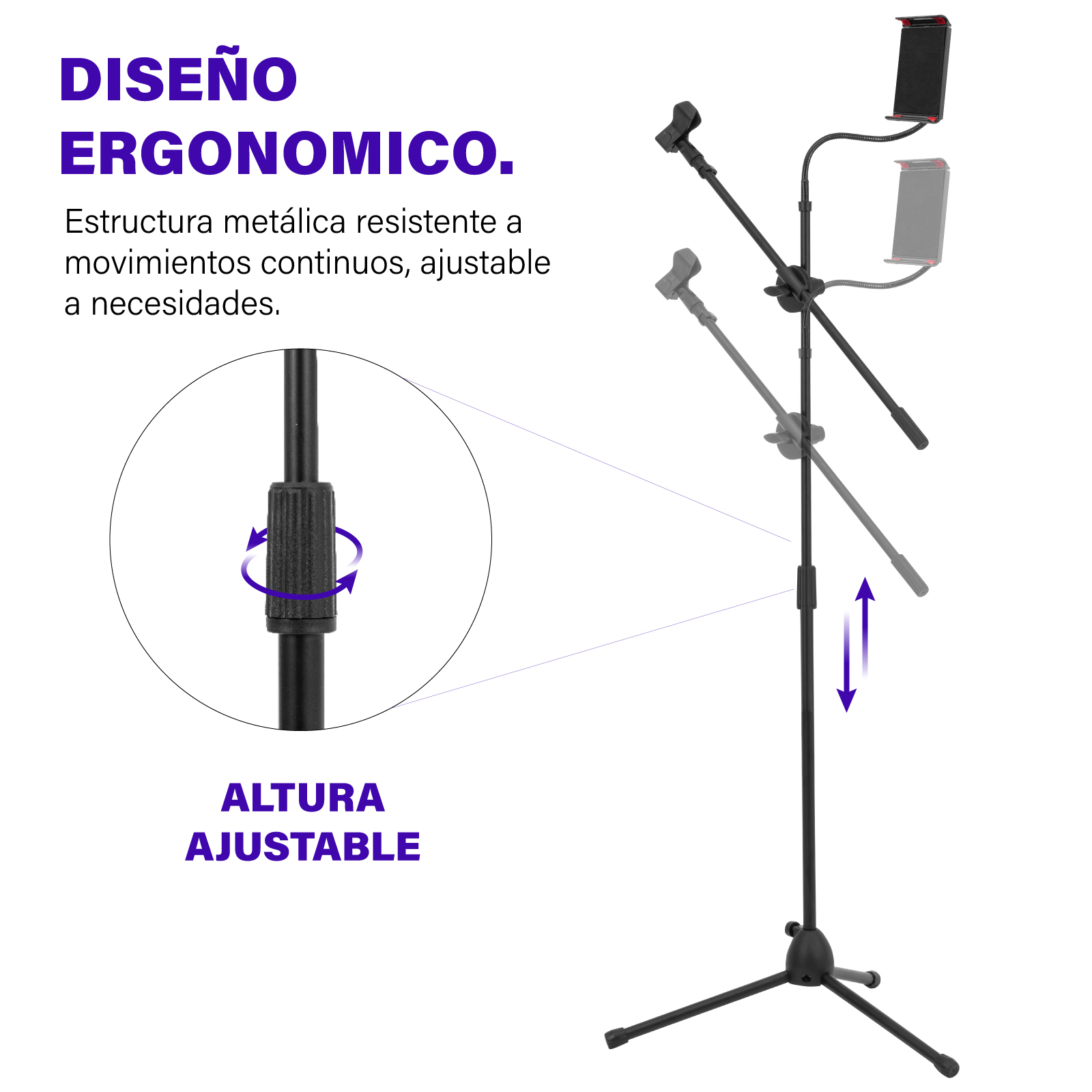 Foto 6 | Pedestal De Tripie Zonar Enzo Para Micrófono Ajustable C/ Base Para Ipad Color Negro
