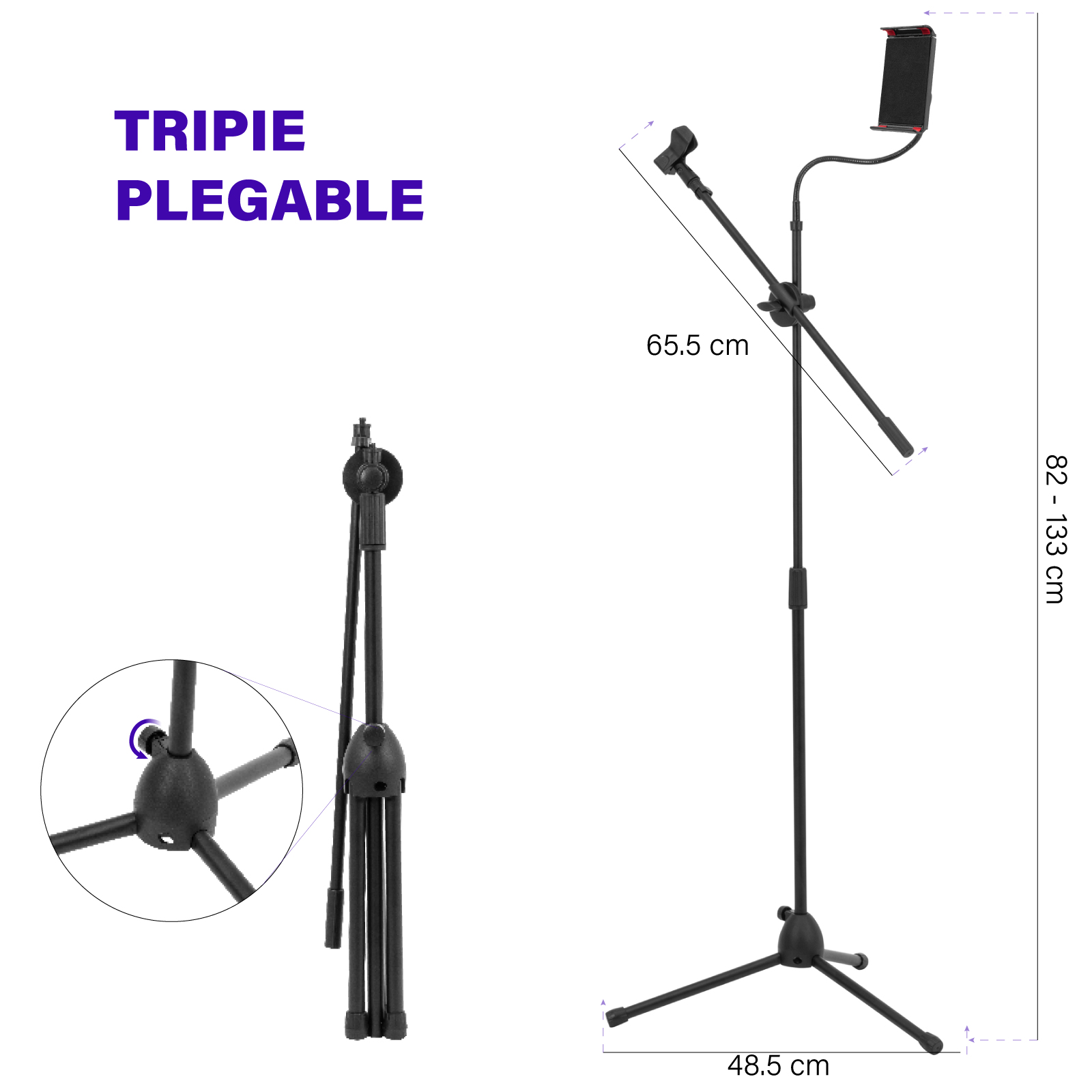 Foto 8 | Pedestal De Tripie Zonar Enzo Para Micrófono Ajustable C/ Base Para Ipad Color Negro