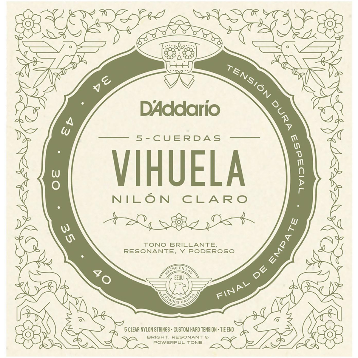 Daddario Mv10c Juego 5 Cuerdas P/ Vihuela Nylon Tensión Custom