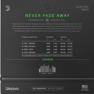 Foto 2 | Juego Cuerdas D'Addario XTB45105 para Bajo Eléctrico 45-105